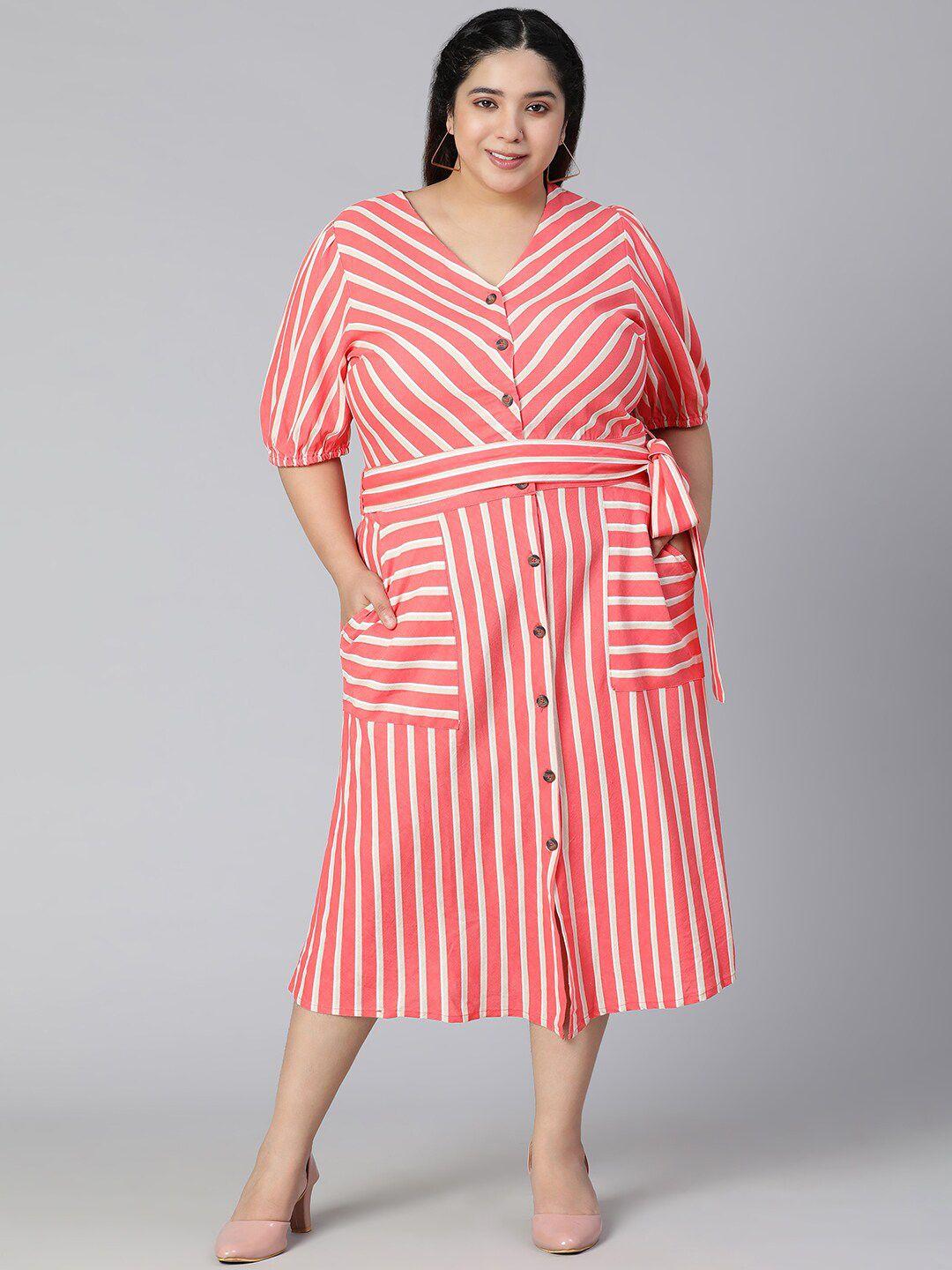 oxolloxo women plus size red striped a-line cotton midi dress