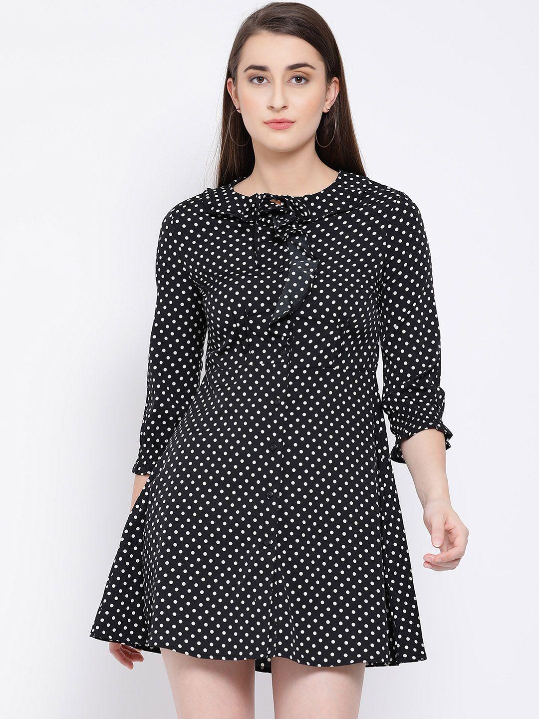 oxolloxo women printed black fit and flare dress