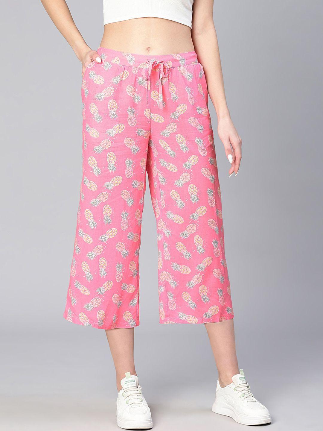 oxolloxo women printed relaxed straight fit easy wash culottes