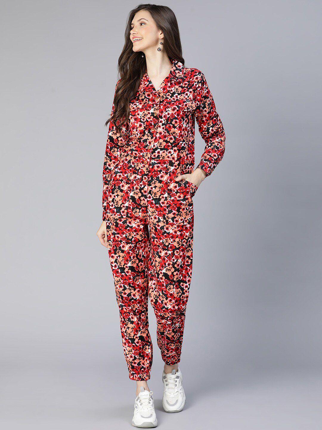 oxolloxo women red & black printed basic jumpsuit