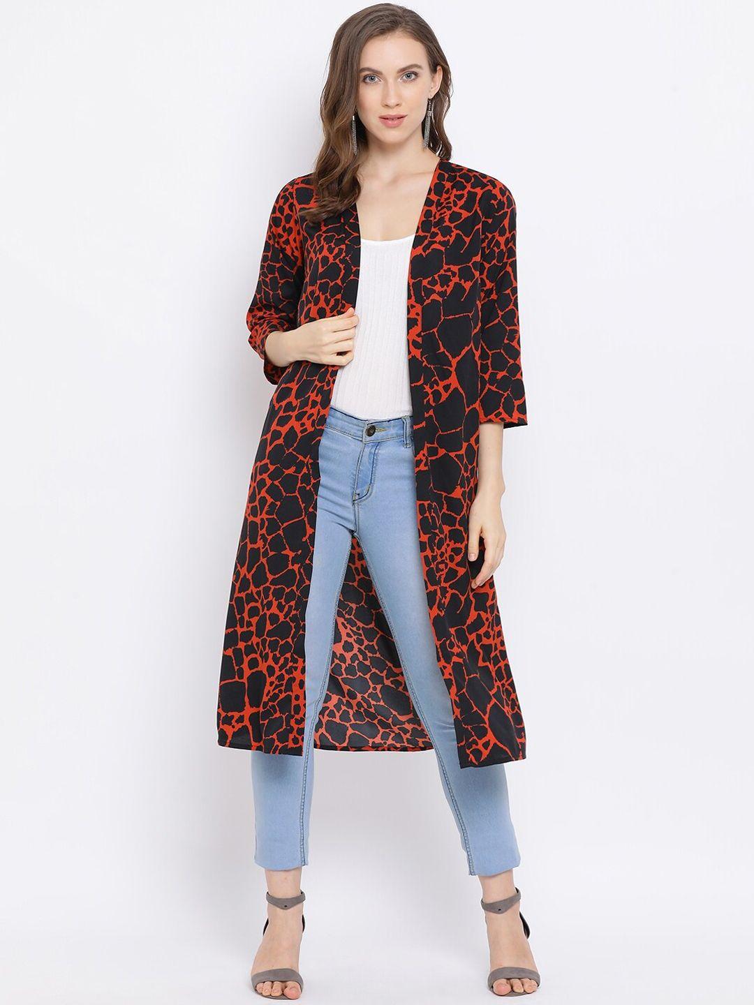 oxolloxo women red & black printed open front shrug