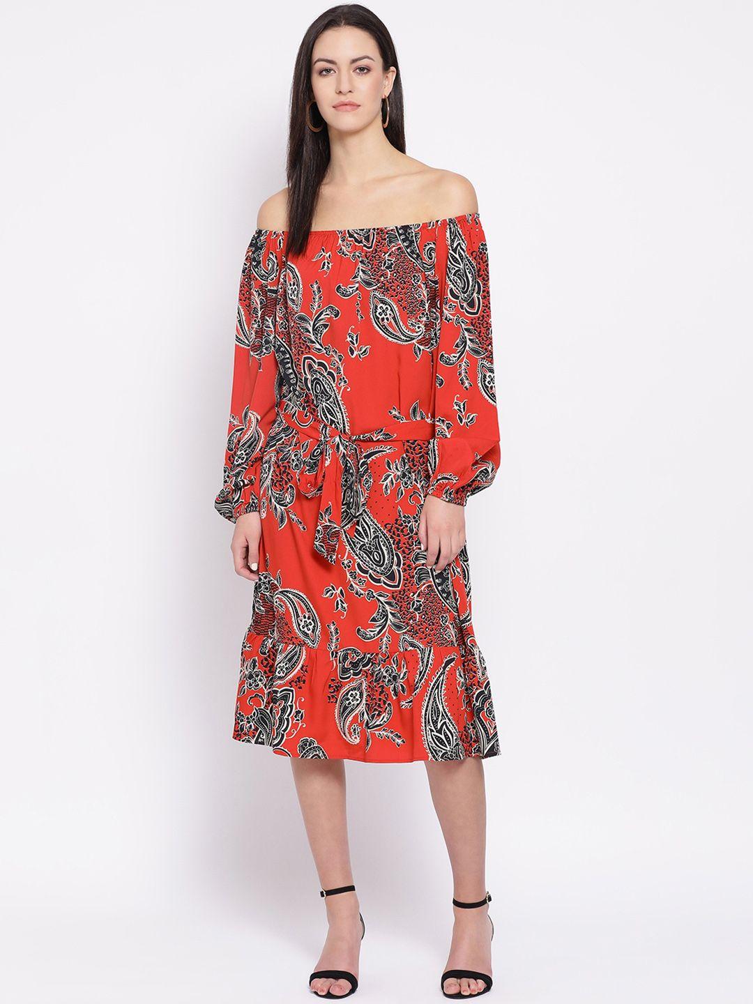 oxolloxo women red floral printed fit and flare dress