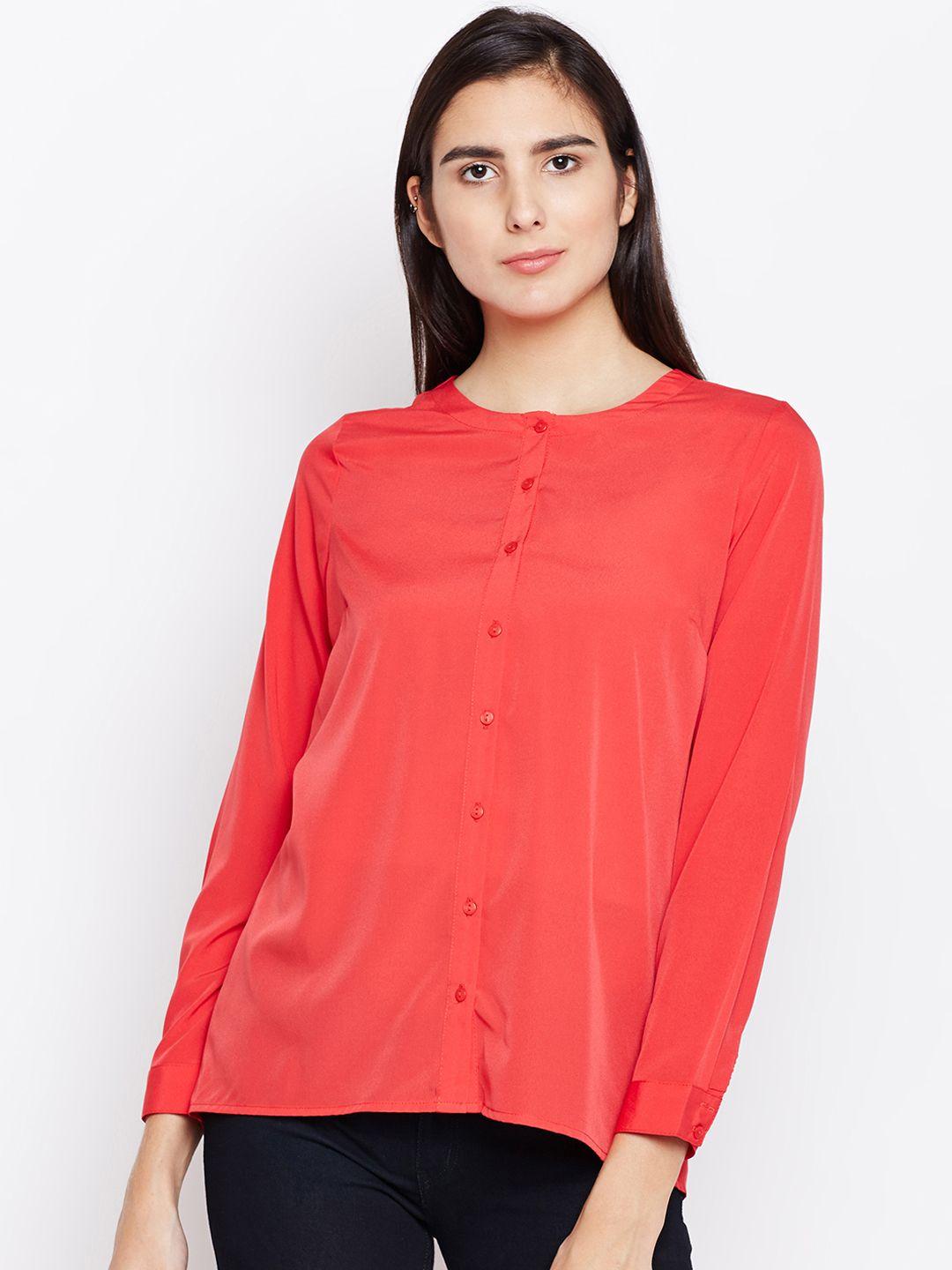 oxolloxo women red regular fit solid casual shirt