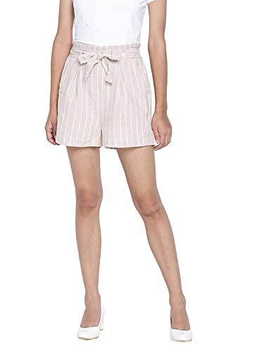 oxolloxo women regular fit cotton stripe casual peach shorts