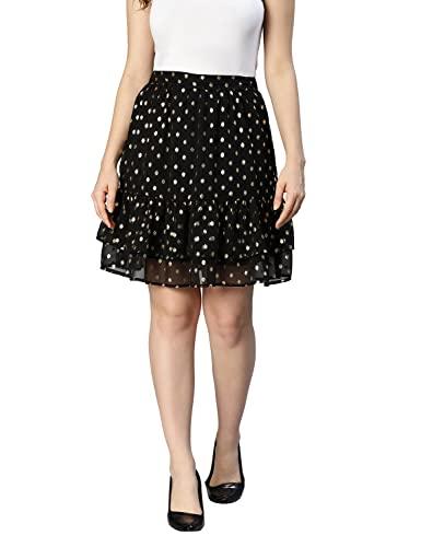 oxolloxo women regular fit polyester printed party black skirt