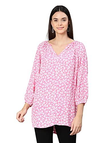 oxolloxo women regular fit polyester regular sleeves printed casual pink tunic