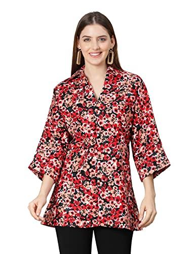 oxolloxo women regular fit viscose a-line kimono sleeves printed casual multicolor tunic