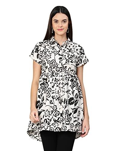 oxolloxo women regular fit viscose flared regular sleeves printed casual black tunic