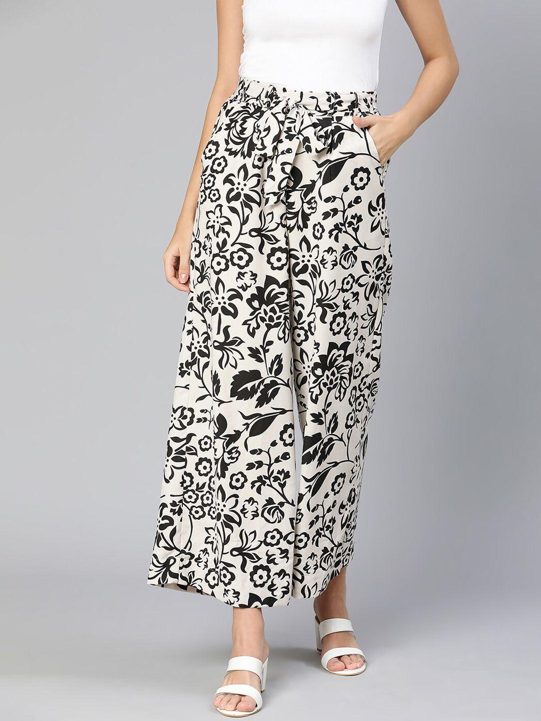 oxolloxo women white animal printed trousers