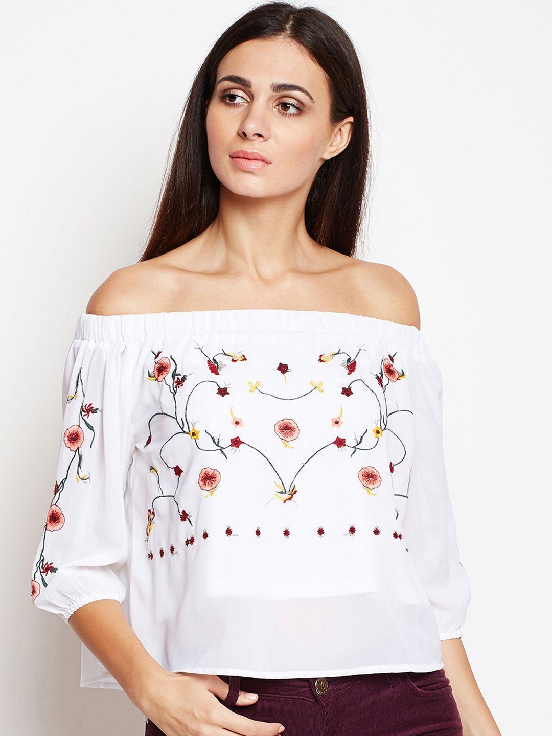 oxolloxo women white embellished bardot top