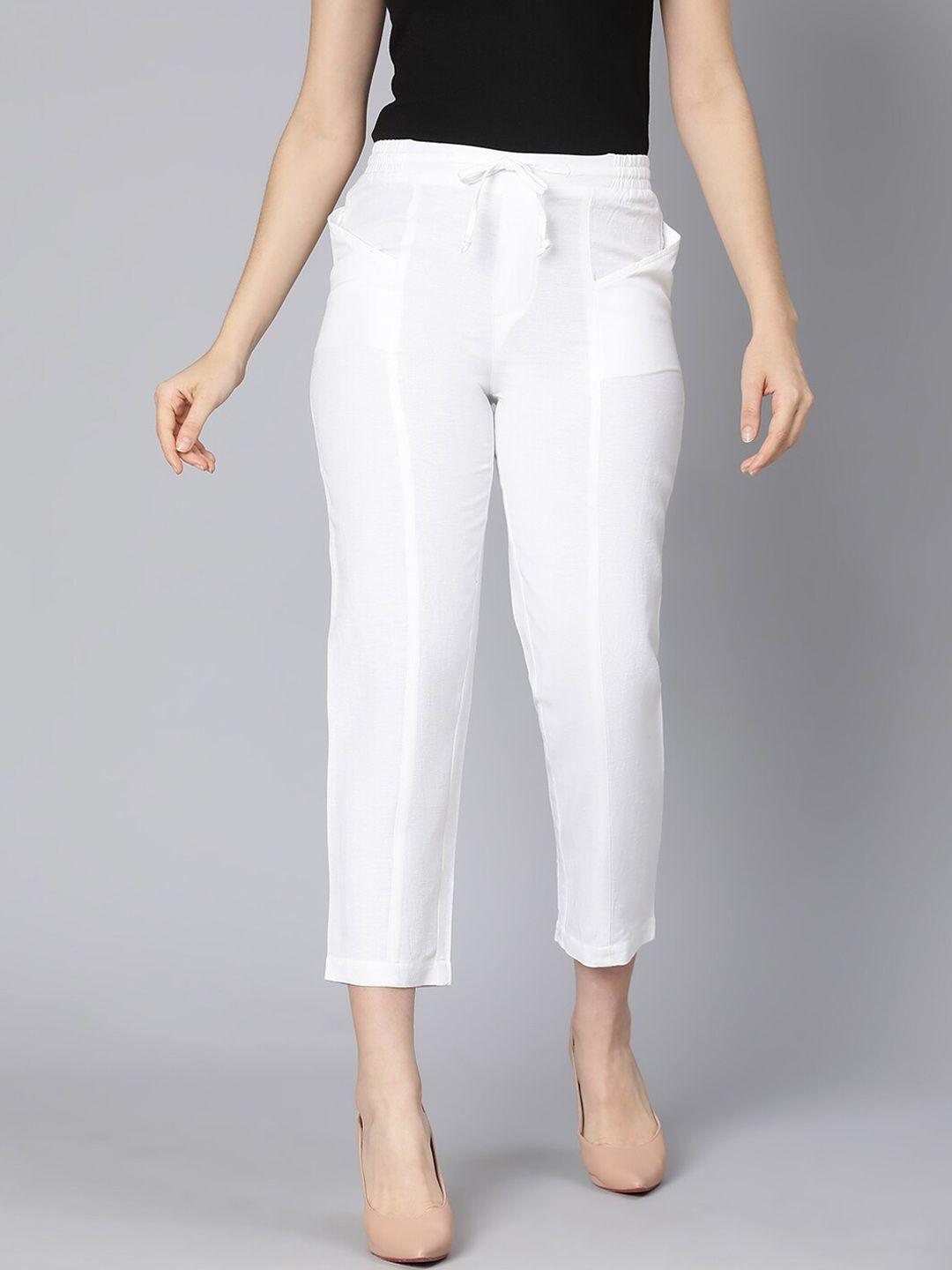 oxolloxo women white mid-rise regular trousers