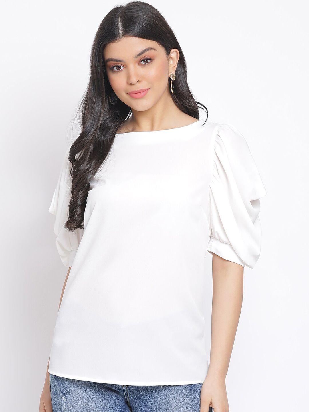 oxolloxo women white puff sleeves regular top