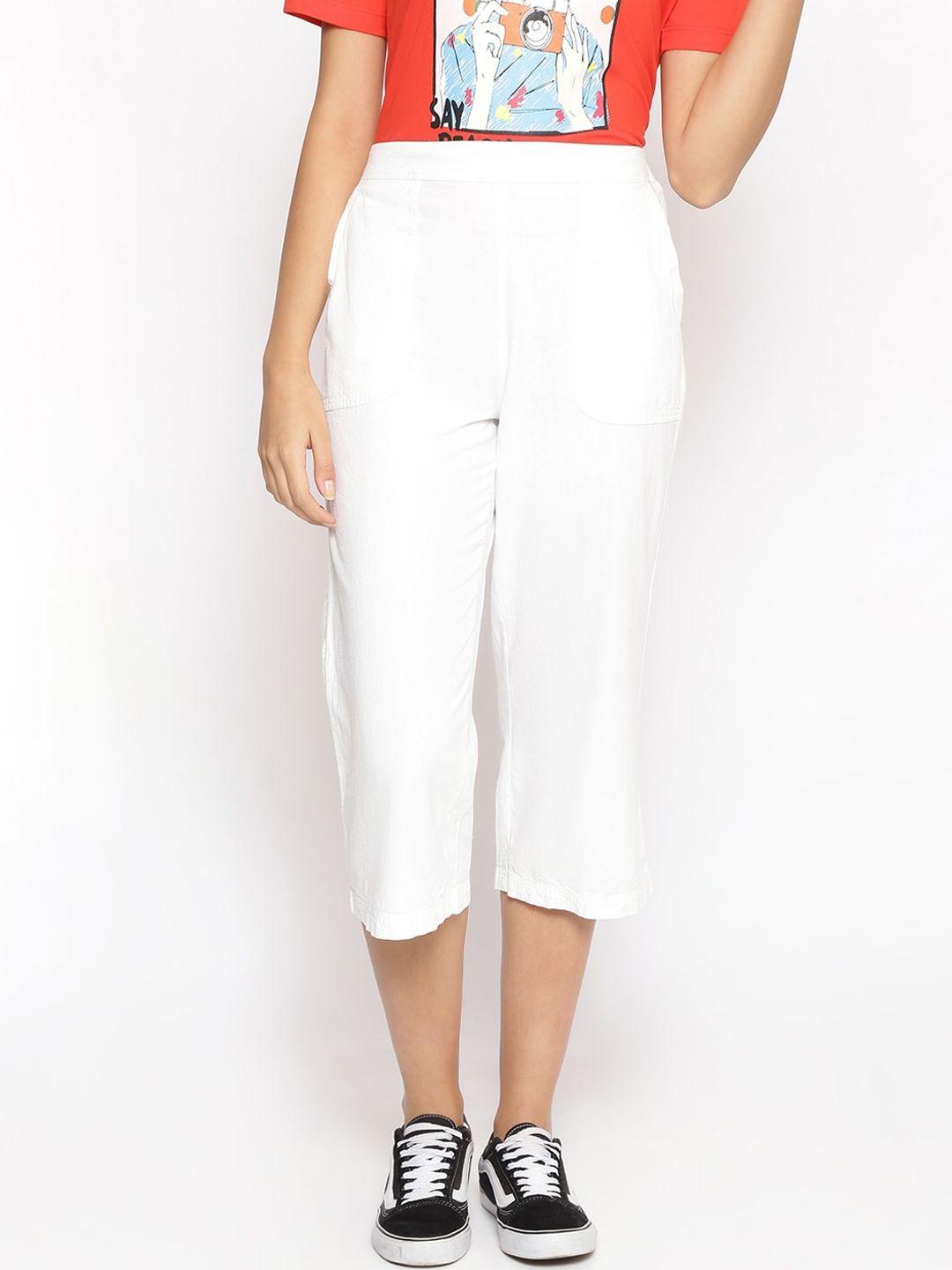 oxolloxo women white regular fit solid culottes