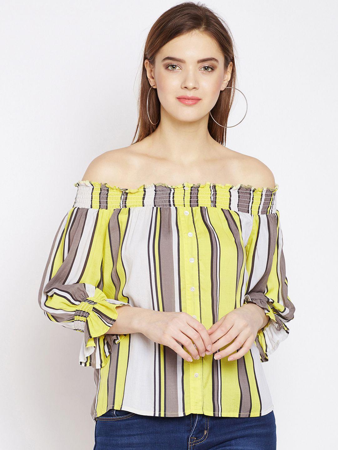 oxolloxo women yellow & white striped bardot top