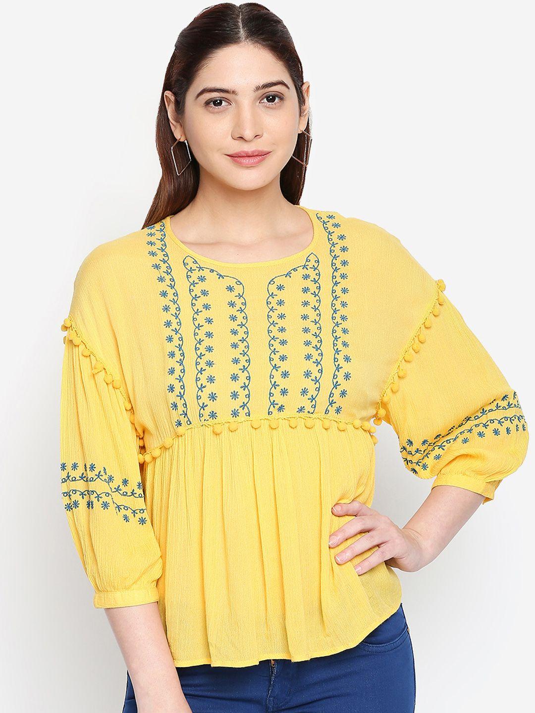 oxolloxo women yellow embellished empire top