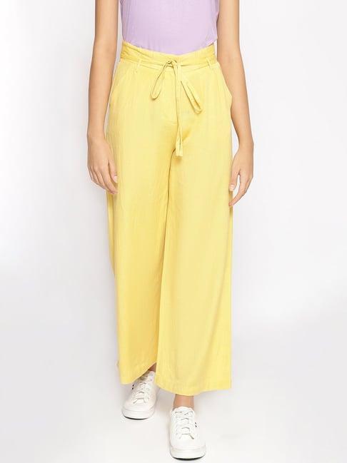 oxolloxo yellow cotton regular fit mid rise pants