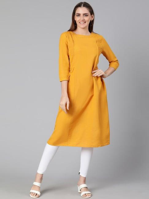 oxolloxo yellow cotton regular fit tunic