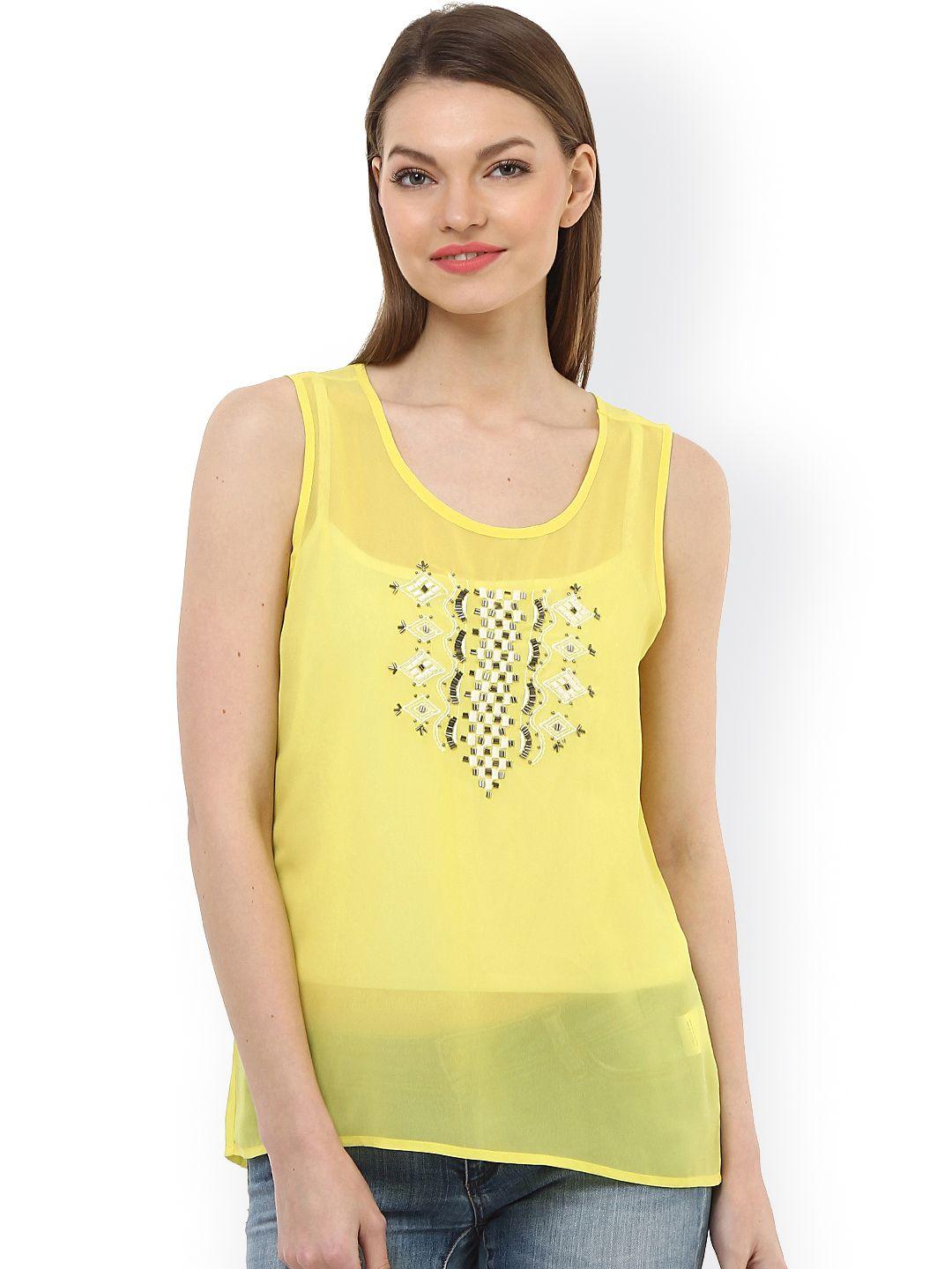 oxolloxo yellow embellished sheer top