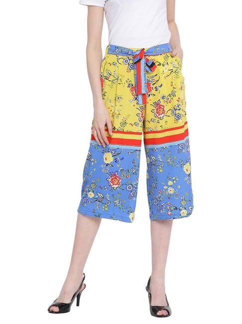 oxolloxo yellow floral print drawing mix tie-knot culottes