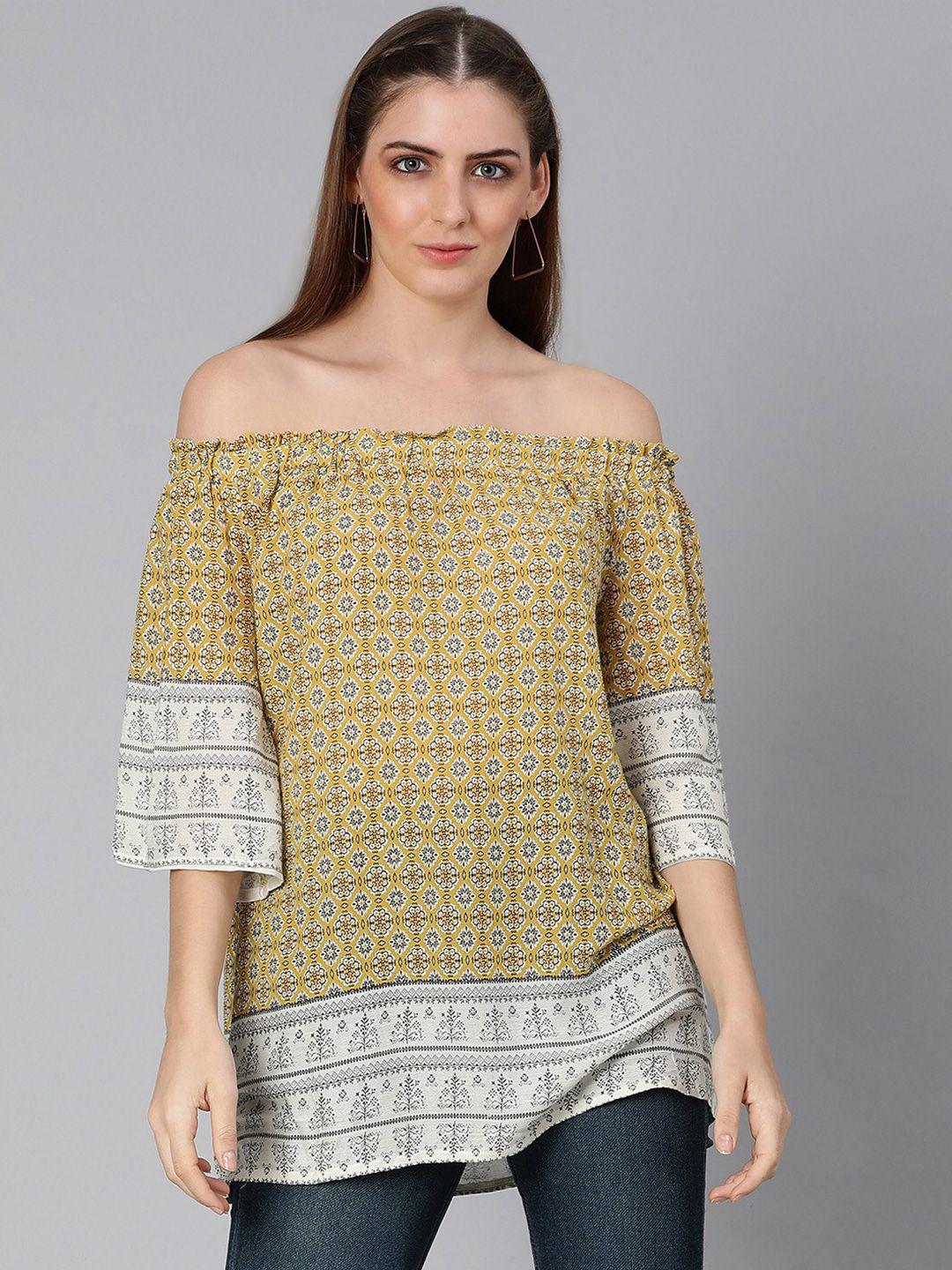 oxolloxo yellow floral print off-shoulder crepe bardot top