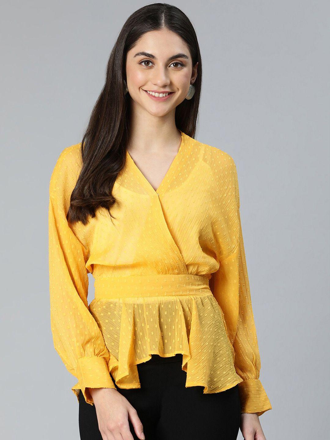 oxolloxo yellow self design wrap top