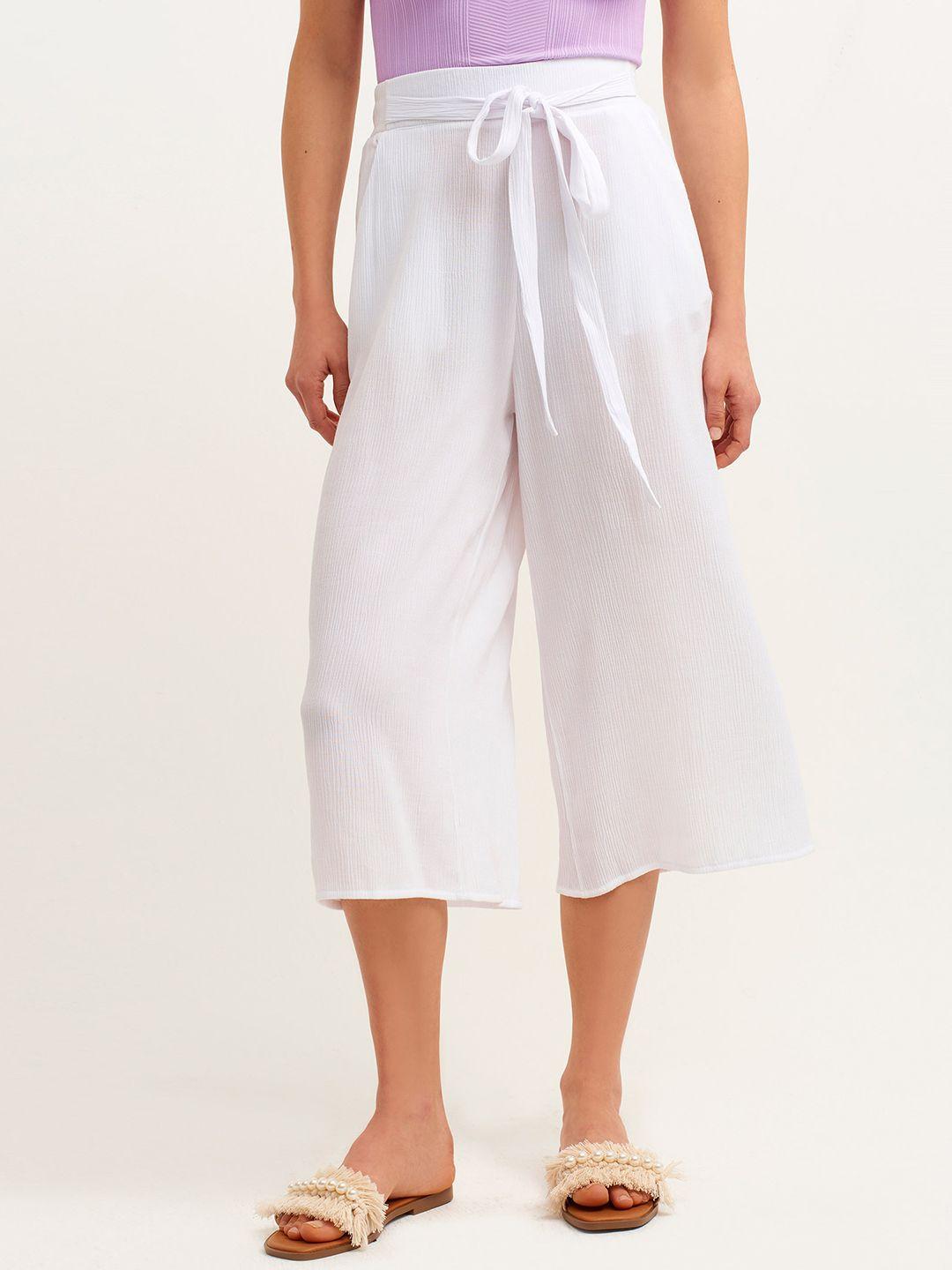 oxxo women white loose fit high-rise culottes