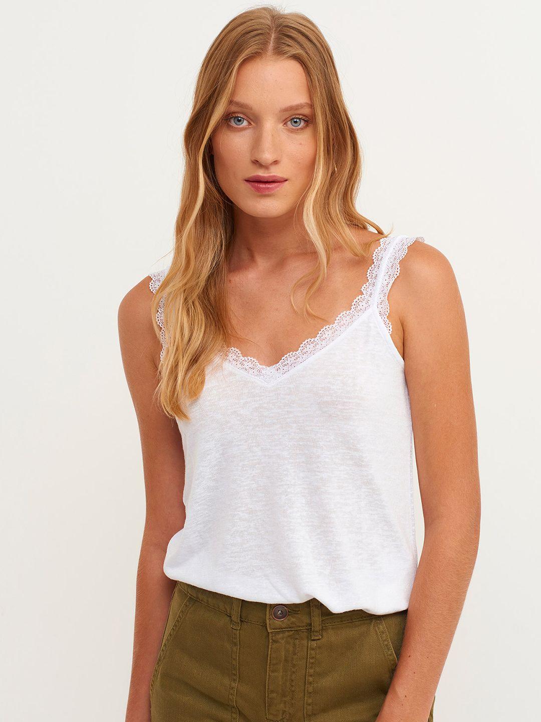 oxxo x bohemian white solid top with lace inserts