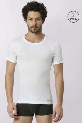 oxy men's solid white cotton vest pack of 2 - 80 cm - white