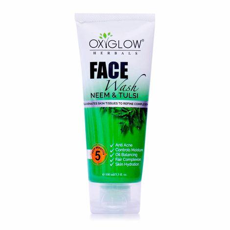 oxyglow herbals neem tulsi face wash, 100ml, acne-free, balances oil