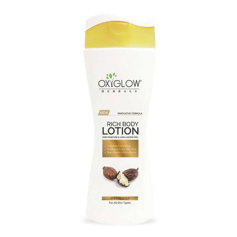 oxyglow herbals rich body lotion,180ml, smooth, nourish, hydrates skin