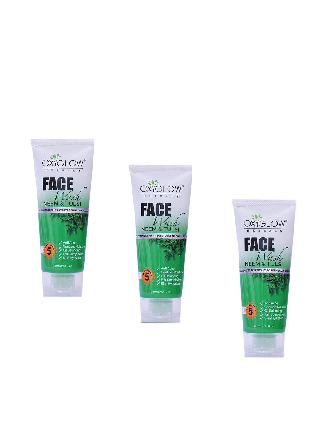 oxyglow set of 3 neem tulsi face washes - 100ml each