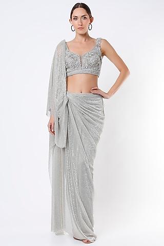 oyester grey draped concept saree set