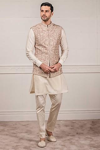 oyster beige embroidered waistcoat