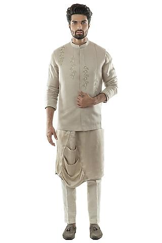 oyster grey embroidered nehru jacket