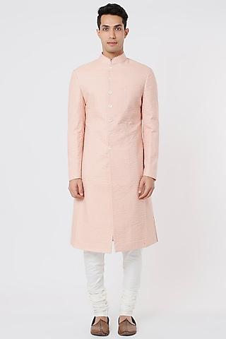 oyster pink embroidered achkan jacket with kurta set