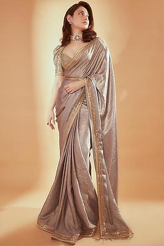 oyster shimmer brocade saree set