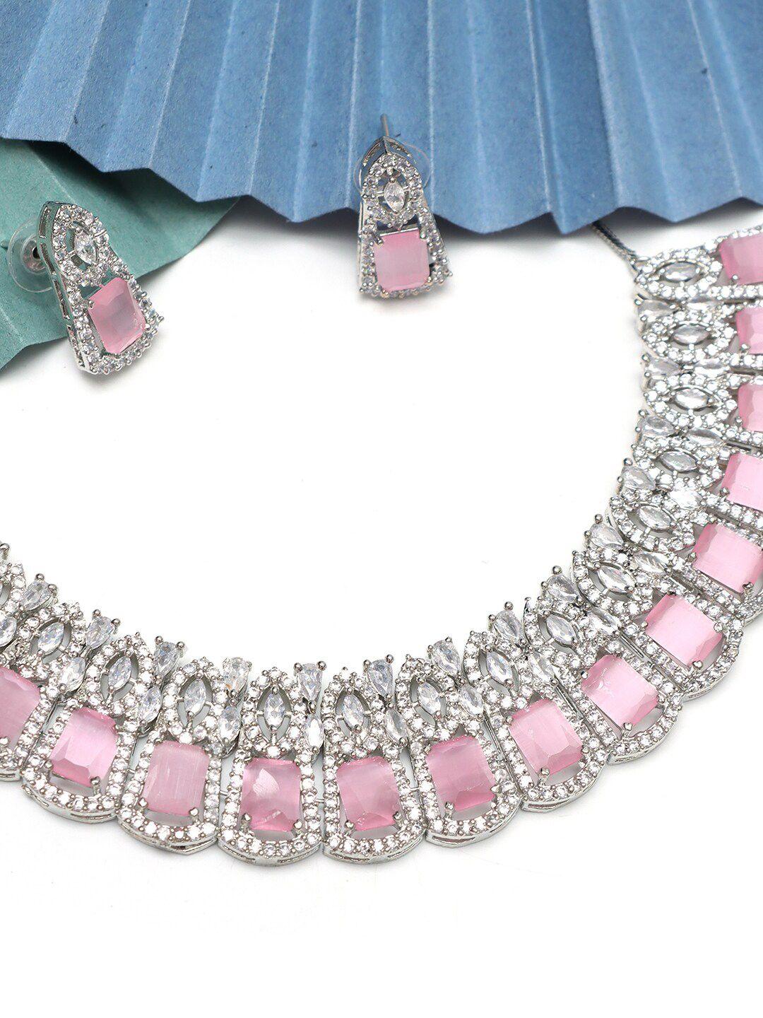 ozanoo silver-plated ad-studded jewellery set
