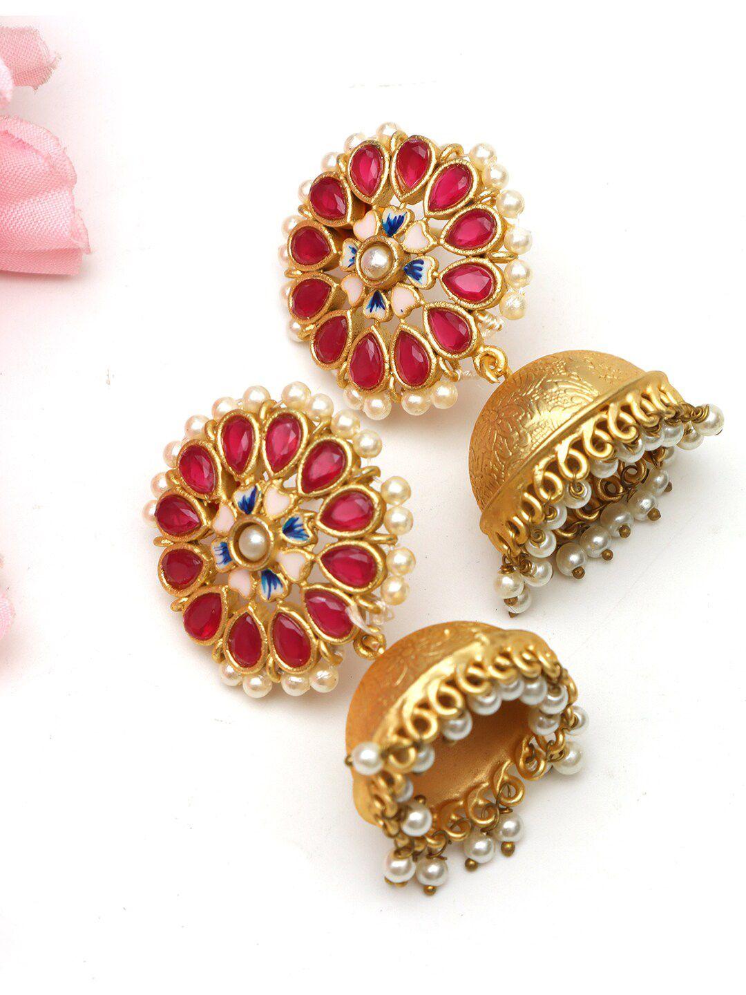ozanoo gold-plated floral jhumkas earrings