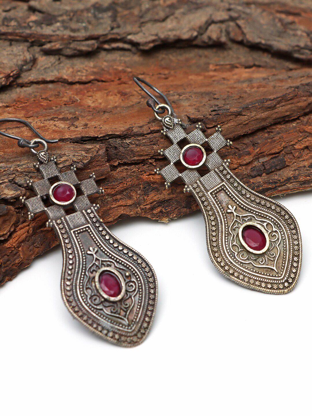 ozanoo silver-plated oxidised teardrop shaped drop earrings