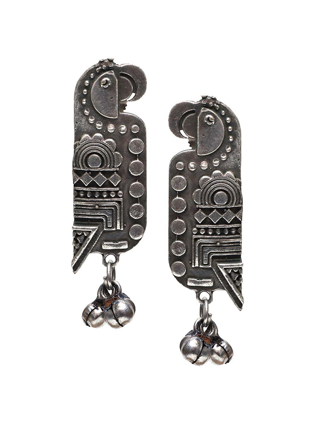 ozanoo silver-toned peacock shaped studs earrings
