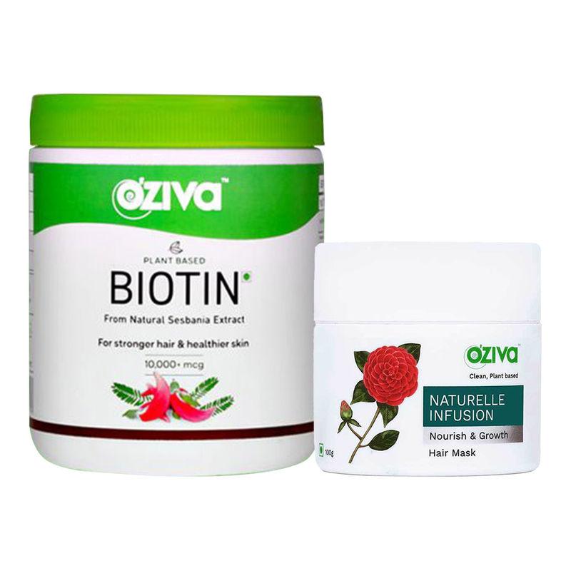 oziva essential hair nourishment routine (naturelle infusion hair mask + plant based biotin)