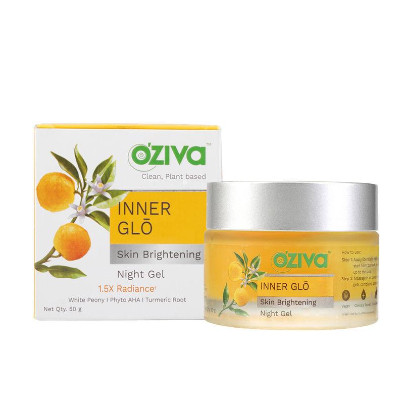 oziva inner glo skin brightening night gel, moisturiser for even tone & radiance
