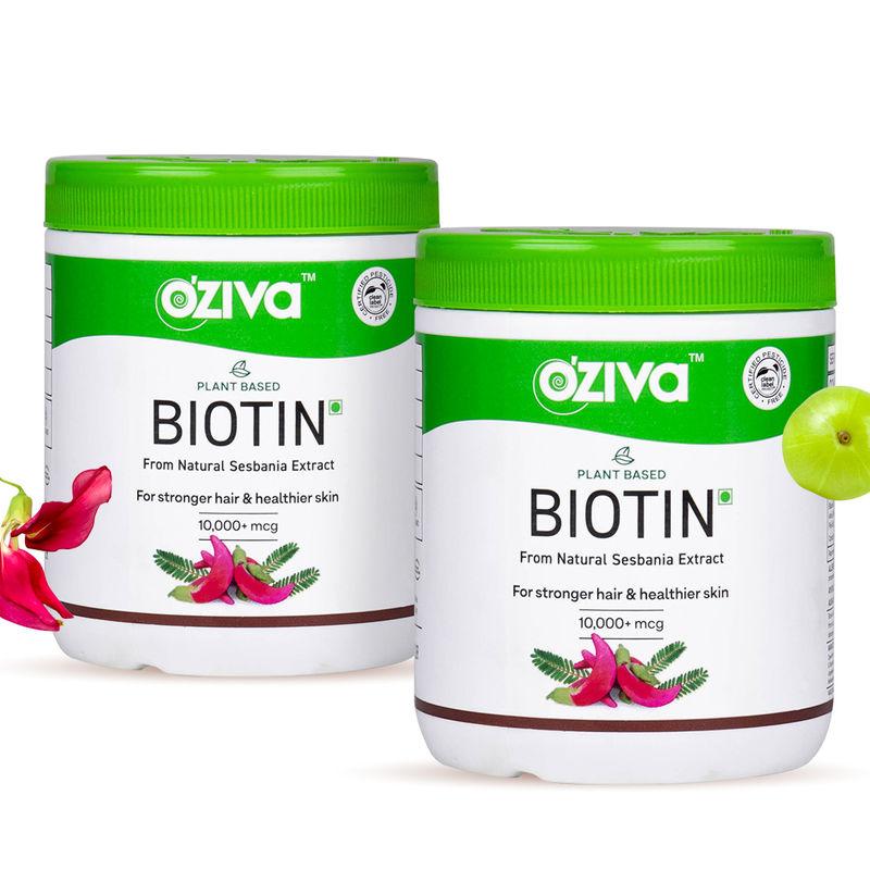 oziva plant based biotin 10000+ mcg with sesbania agati - bamboo shoot & amla - for healthy hair