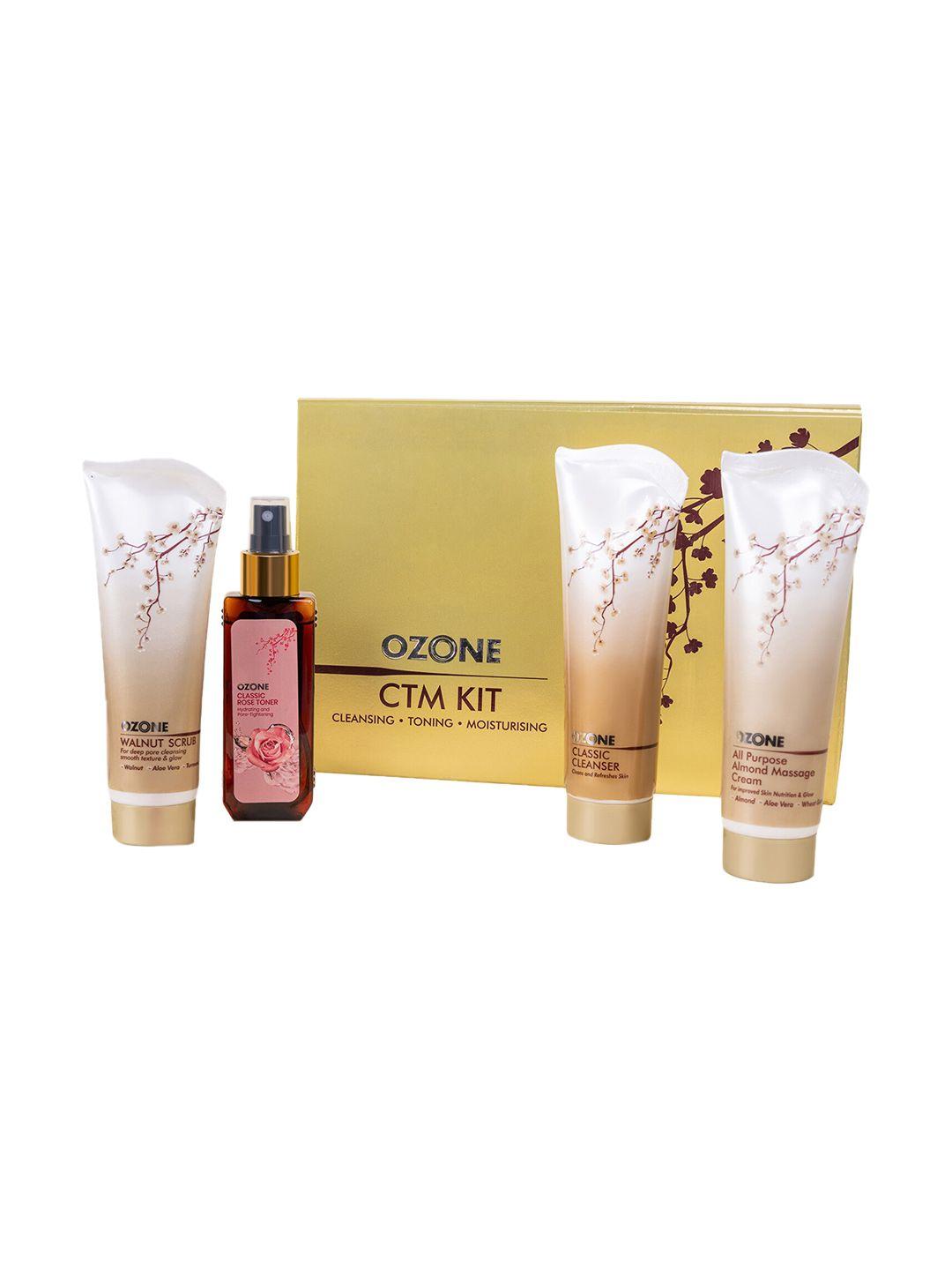 ozone ctm set of 4 cleanser-walnut scrub-rose toner- almond massage cream