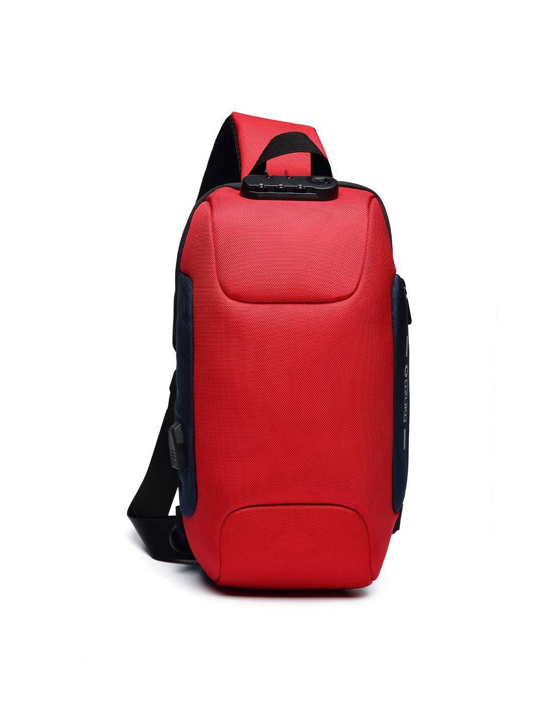 ozuko red & black soft case medium backpack