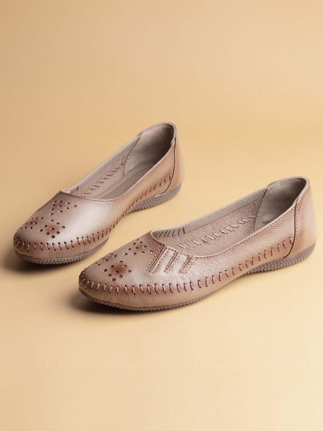 ozuri round toe textured laser cuts detail leather ballerinas