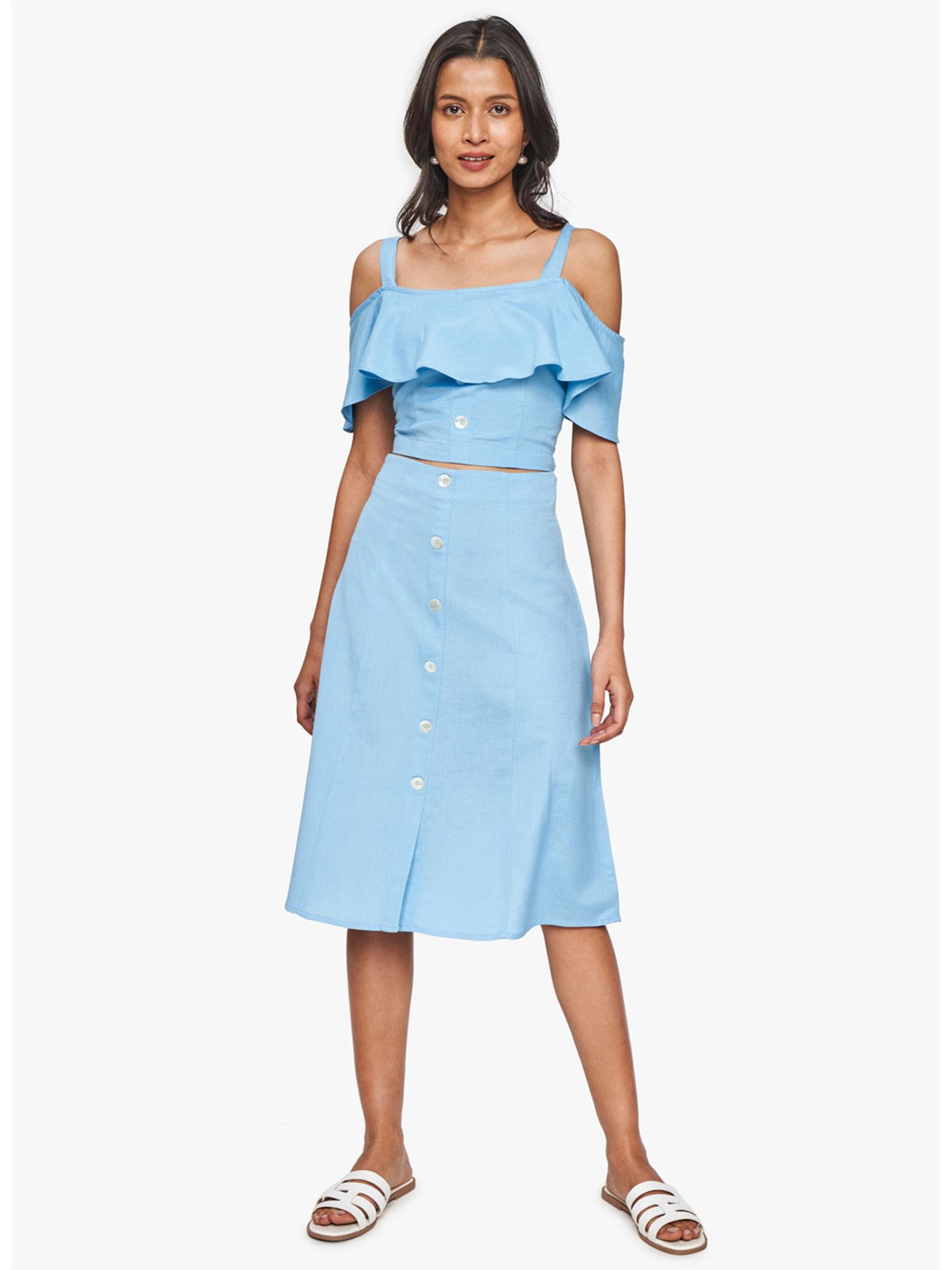 p.blue solid skirt set (set of 2)