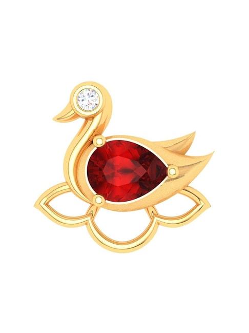 p.c. chandra jewellers 22k gold swan shaped stud red and white stone nosepin