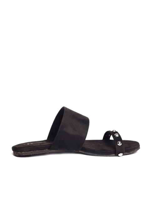paaduks women's the suede collection black casual sandals
