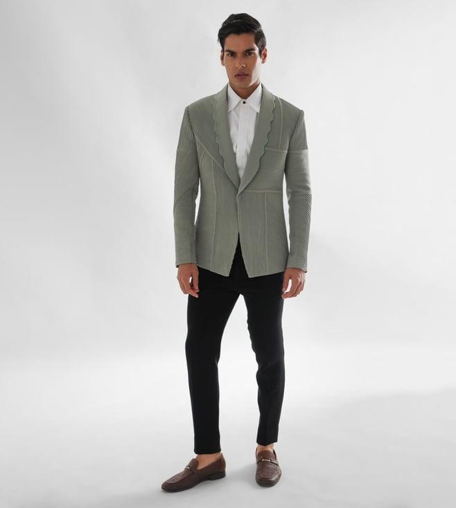 paarsh mint green & black tuxedo jacket with trouser